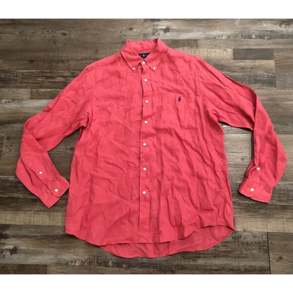 Polo Ralph Lauren Mens XL Light Red Linen Long Sleeve Button Down Shirt - Picture 2 of 5